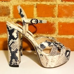 Stuart Weitzman Snakeskin Platform Sandals - Black and Cream